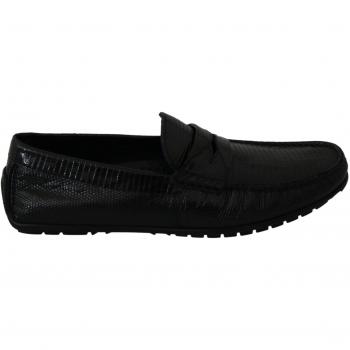 Dolce & Gabbana Men's Flat Loafers in Black Lizard Leather