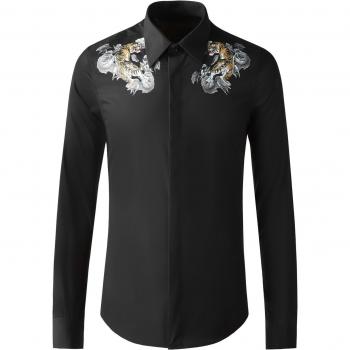 Camisa de manga larga con estampado de tigre rosa para hombre M-4XL