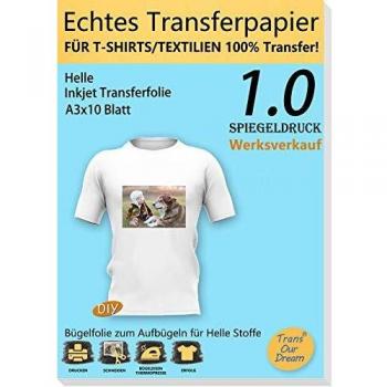 TransOurDream Bügelfolie für helle T-Shirts DIN A3X10 Blatt
