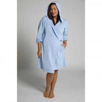 Accappatoio blu con cappuccio e fibbia, maniche lunghe, Donna, Taglia 56/58, Cotone/Poliestere