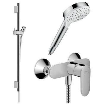 Pack Mitigeur Douche Mécanique 2 Vitesses – Hansgrohe Vernis Blend, Barre Unica S Puro, Flexible & Pommeau Crometta Blanc/Chromé Rose (Taille Unique)
