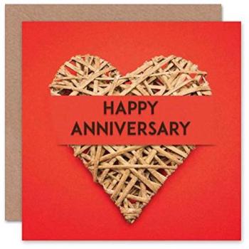Love Heart Weave Blue Coo Anniversary Card in Straw