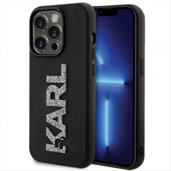 Karl Lagerfeld 3D Gummi Glitzer Logo Hülle für iPhone 15 Pro Max Schwarz