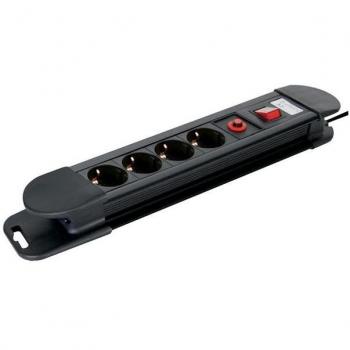 Bloc multiprise Perel 4 prises avec interrupteur et protection contre les surcharges, noir