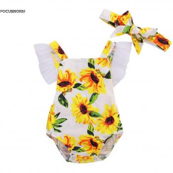 Infant Sunflower Print Short Sleeve Jumpsuit