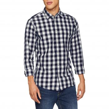 JACK & JONES Camisa Jjegingham L/s para Hombre, (Cuadros Blancos: Mezcla de Marino), XX-Large