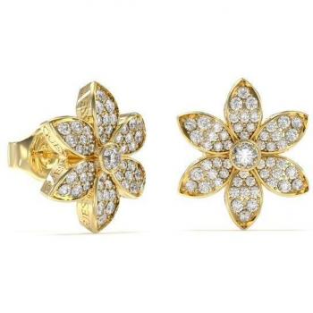 Boucles d'Oreilles Guess en Acier Doré avec Zirkons Lotus Blanc