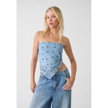 Stradivarius Casual Bustier-Top & Halstuch in Himmelblau – S