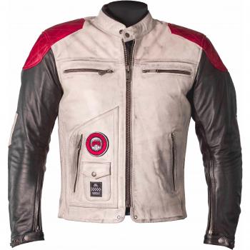 Giacca moto Helstons Tracker in pelle Nero Bianco Rosso M