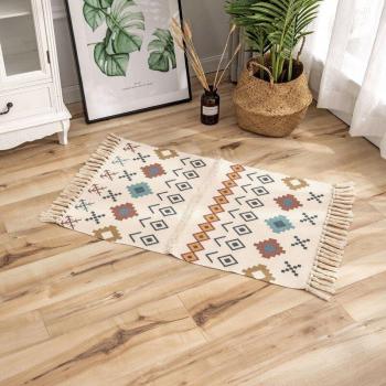 Moroccan Print Handwoven Tapestry Carpet with Tassels