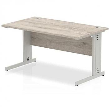 Impulse 1400x800mm Straight Desk Grey Oak Top Silver Cable Managed Leg