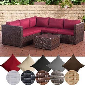 CLP Garten‑Suite GENERO – 3er‑/2er‑Sofa, Tisch in Rubinrot & Braun Meliert