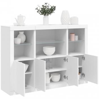 White engineered wood sideboard unit with LED lights (3-pack), vidaXL