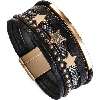 Gold Star Multilayer Leather Bracelet