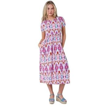 Roman Women's Petite Aztec Print Stretch Pocket Midi Dress in Pink – Size 10 (Duplicate)