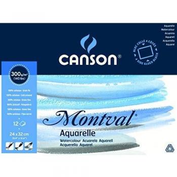 Acuarela Canson Montval: Bloc de 12 hojas 24×32 cm, grano fino 300 g