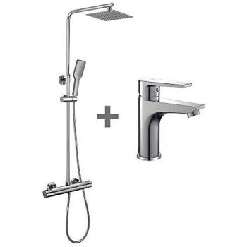 KIBATH Pack de Columna y Grifo Termostático en Latón Cromo Brillante