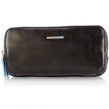 Pochette in pelle con 3 scomparti, Nero / TU