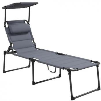 Bain de soleil pliant avec tétière et pare-soleil