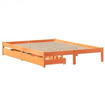 VidaXL Platform Bed Frame without Mattress, Waxed Brown, Pine Wood, 140x200 cm