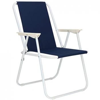 Asiento plegable para exteriores SPRINGOS azul marino, acero thermolaqué y tela de poliéster 52x59x80 cm