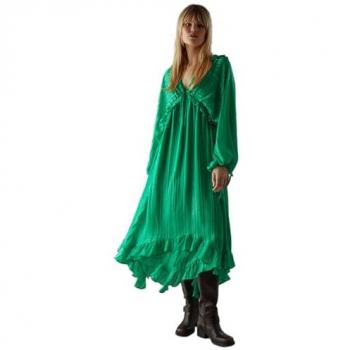 Green Shadow Stripe Volume Sleeve Midaxi Dress (Size 8) – Warehouse Edition