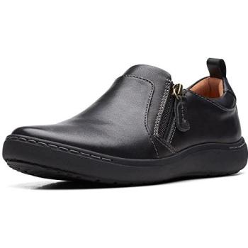 Clarks Nalle Lilac Black Leather Slip‑On Flats for Women – 4.5/Wide Fit