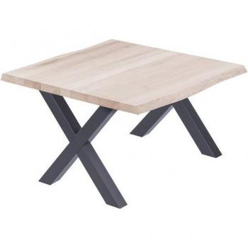Salon Table Basse Industrielle 60x60x47 cm – Frêne Sévère, Pieds Métal Gris
