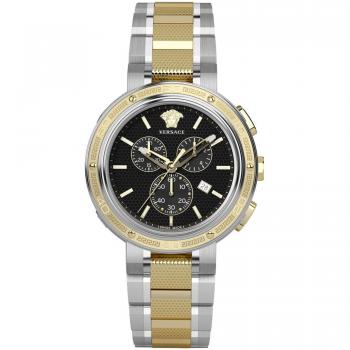 Reloj Versace V-Extreme Pro 46mm, Modelo VE2H00421, Dial Negro, Correa Gris/Plateada