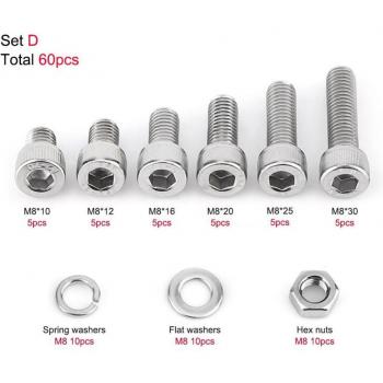 M3 M5 M6 M8 Hex Socket Cap Screws and Washers Set