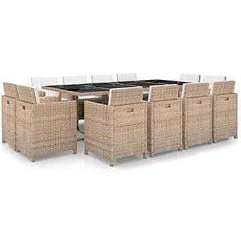 VidaXL Set da giardino con cuscini, 13 pezzi, rattan sintetico beige