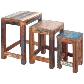 Taburete de Madera en Set de 3 Unidades