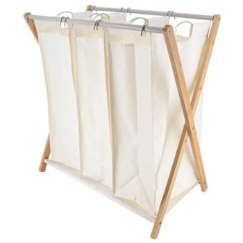 Bambou & métal : panier à linge tendance, 3 compartiments