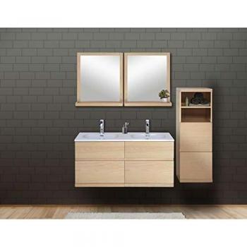 Estante de lavabo con plan de resina Enio, espejo y soporte colgante en roble