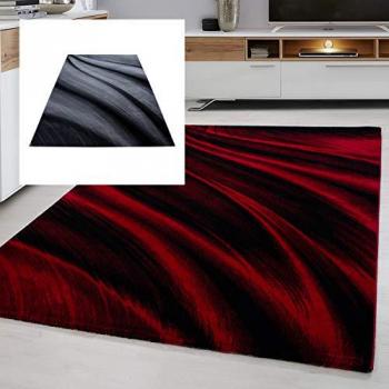 Designer Teppich für Wohnzimmer Abstrakt Muster Rot oder Schwarz