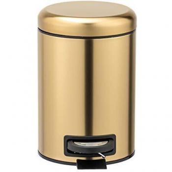 Wenko Pattumiera a pedale Leman, Mini Pattumiera per Bagno, Capacità 3L, Acciaio Inox, 17x25x22.5 cm, Dorato Metallico