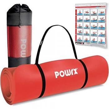 POWRX Sportmatte I Gymnastikmatte (Rot, 190 x 60 x 1.5 cm) mit Trageband + Tasche + GRATIS Übungsposter