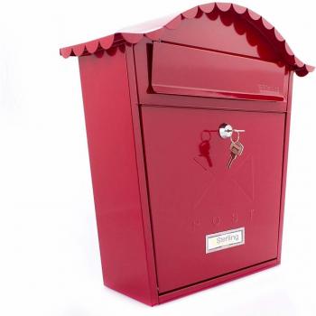Sterling MB01R Classic Wall Mounted Galvanised Steel Lockable Weatherproof Post Box-Red-36x37x13cm