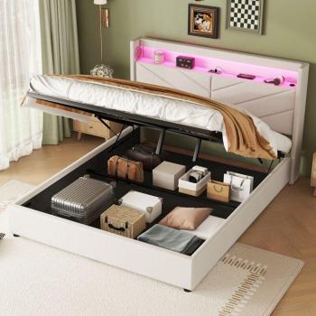 Modernes Bett 160x200 cm in Beige mit USB-Anschluss