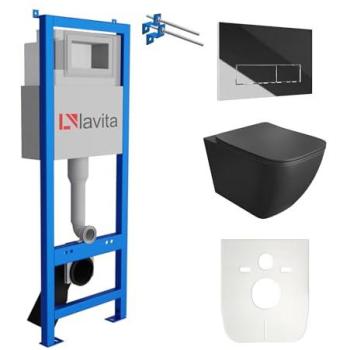 Kit complet Bâti Lavita LAV101 40 cm : WC Onil Noir sans rebord + plaque chromée