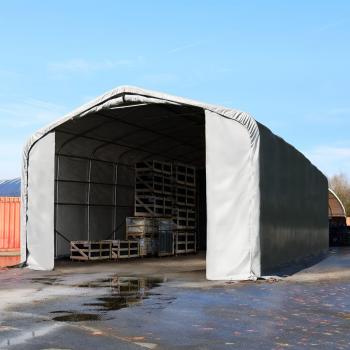 ToolPort 6×24 m Industrial Shelter – Grey, 4 m Sides, 4.1 m Drive‑Through, PRIMEtex 2300 Flame‑Retardant, Concrete Anchors Included