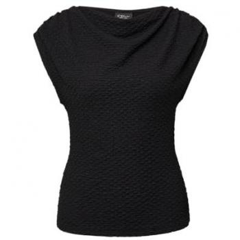 S.Oliver Slim Fit T-Shirt – Schwarzes Damen‑Shortsleeve mit Wasserfall‑Ausschnitt, Größe 42