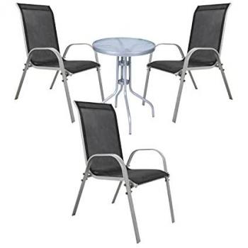 Mojawo Essgruppe 4-teilig Bistrogarnitur Silbergrau/Schwarz