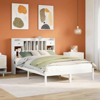 Lit bibliothèques Torana sans matelas blanc, dimensions 140 x 190 cm, bois pin massif