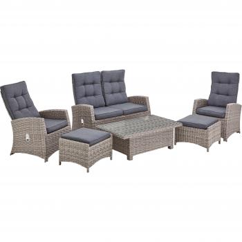 KONIFERA Gartenlounge‑Set Monaco – 16‑teilig, grau, höhenverstellbarer Tisch, Auflagen inklusive