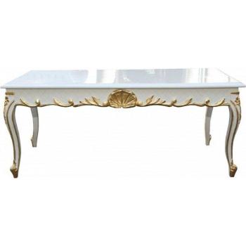 Casa Padrino Barock Wohnzimmertisch Weiß/Gold 120 x 60 cm