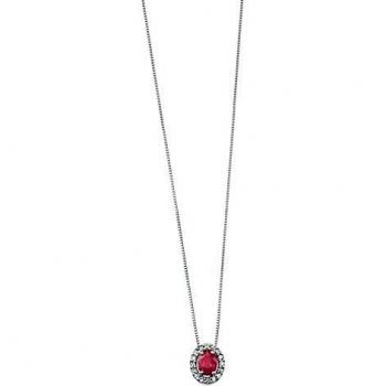 White Gold Ruby Pendant with Diamonds by Elements (Oval Shape, 46cm Necklace)