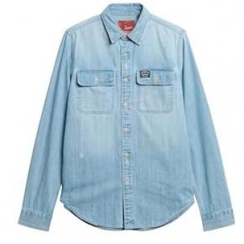 Langarmhemd SUPERDRY EMBROIDERED WORKWEAR SHIRT Gr. L, N-Gr, blau (heavy wash), Herren