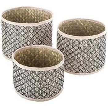 Paniers Ronds en Osier Noir Ethnique