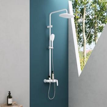 Ensemble de Douche Blanc Mat avec Douche de Tête et Mitigeur 30x20cm